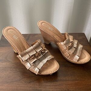 Neutral Metallic Slip On Wedges with platform
